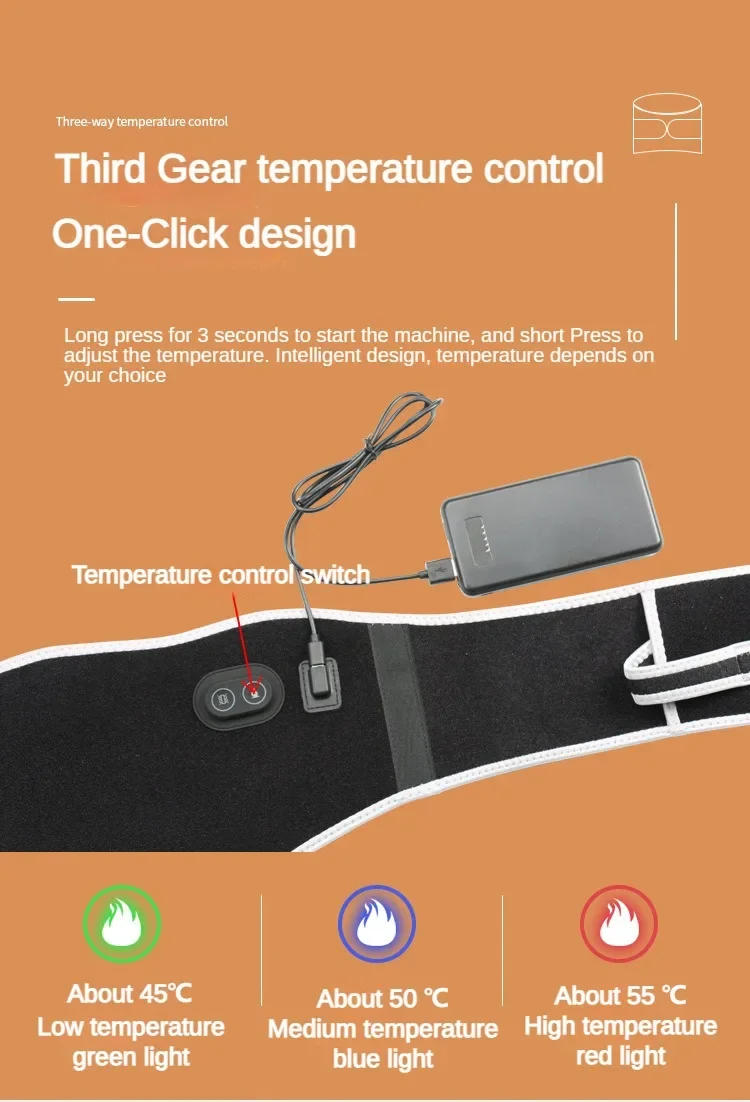 Description Picture 5 of itemUSB Electric Heating Warmer Hot Waist Lumbar Back Pad Belt Protector Brace Band Support Massager Anti Pain Relief Therapy Tool