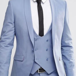 Sky Blue Smart Casual Men Suit Double Breasted Blazer Sets Custom Slim Fit 3 Piece Groom Tuxedo Terno Masculino Costume Homme
