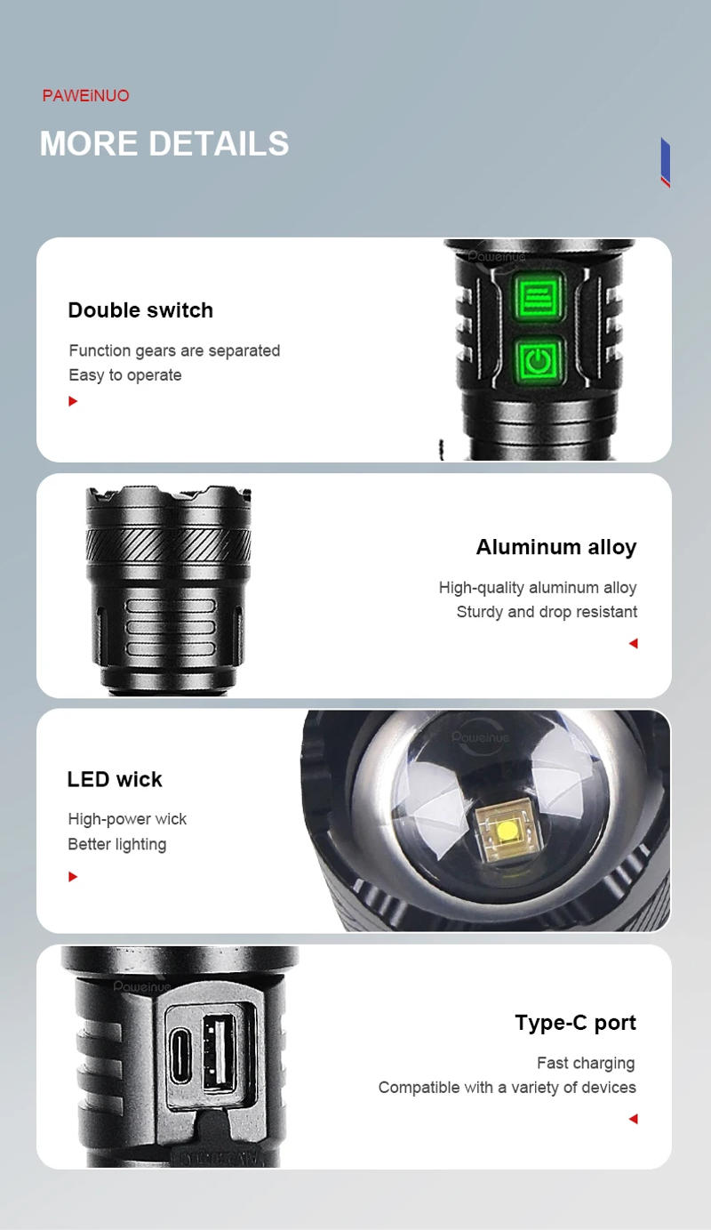 Description Picture 4 of itemSuper Powerful LED Flashlight Zoom Tactical Torch Light High Power USB Rechargeable Lamp Long Range Ultra Bright Lantern Hunting