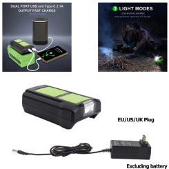 Power source Battery Adapter For GreenWorks 40V Battery USB and Type-C Port Charging input LED Work Light portable source