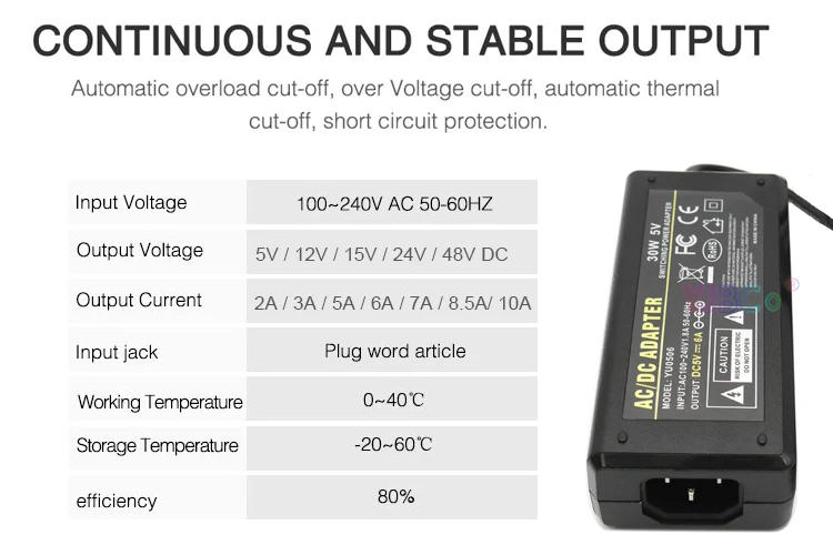 Description Picture 4 of itemAC 100-240V to DC 5V 12V 24V 48V 15V Power Adapter 2A 3A 5A 6A 7A 8.5A 10A LED Strip Power Supply Security Cameras,Audio/Video