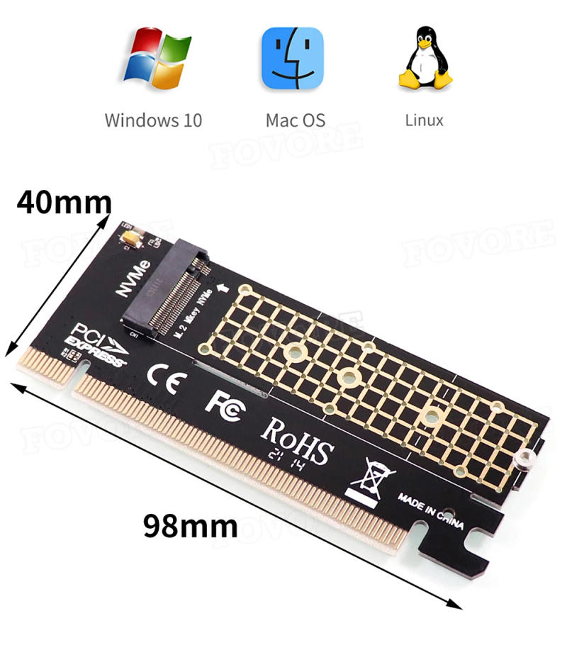 Description Picture 5 of itemNVME M2 M.2 M Key SSD to PCIe PCI-e Converter Adapter Card Add On Cards For 2230 2242 2260 2280 Support PCI ExpressX4 X8 X16