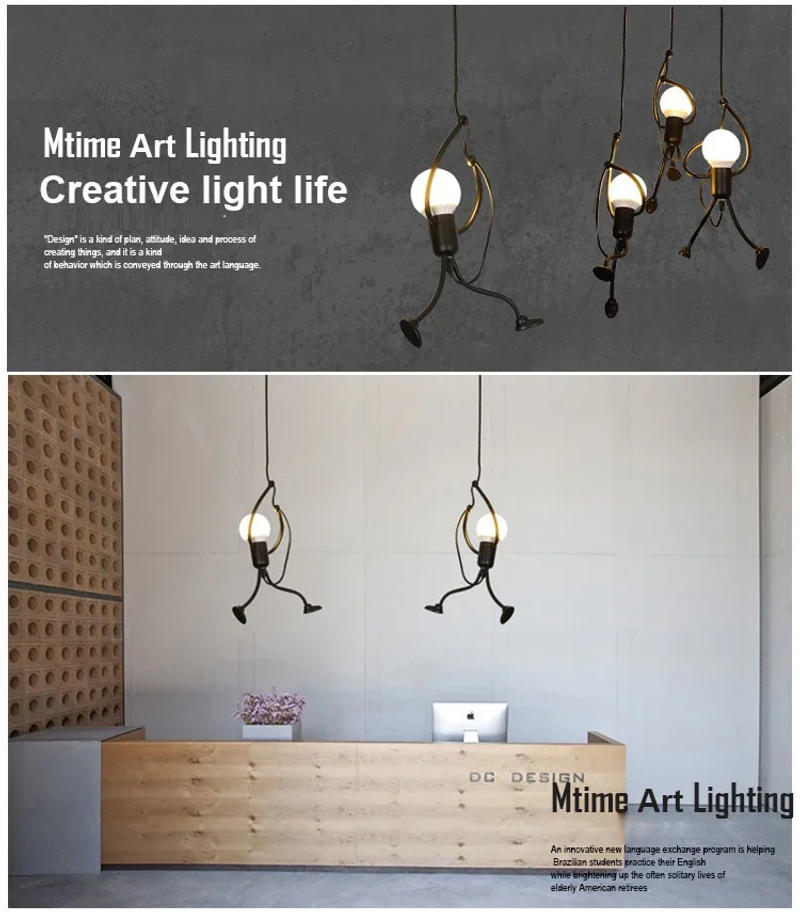 Description Picture 6 of itemLED Pendant Lights Vintage Iron Little Man Hanging Lamp for Home Living Children's Room Dining Table Decor E27 Pendant Light