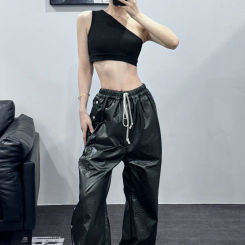 Rick Pants for Men OWENS Trousers Side Pushpin Design Leather Casual Coated Waxed RO Sweatpants Dark Style Biker Clothing