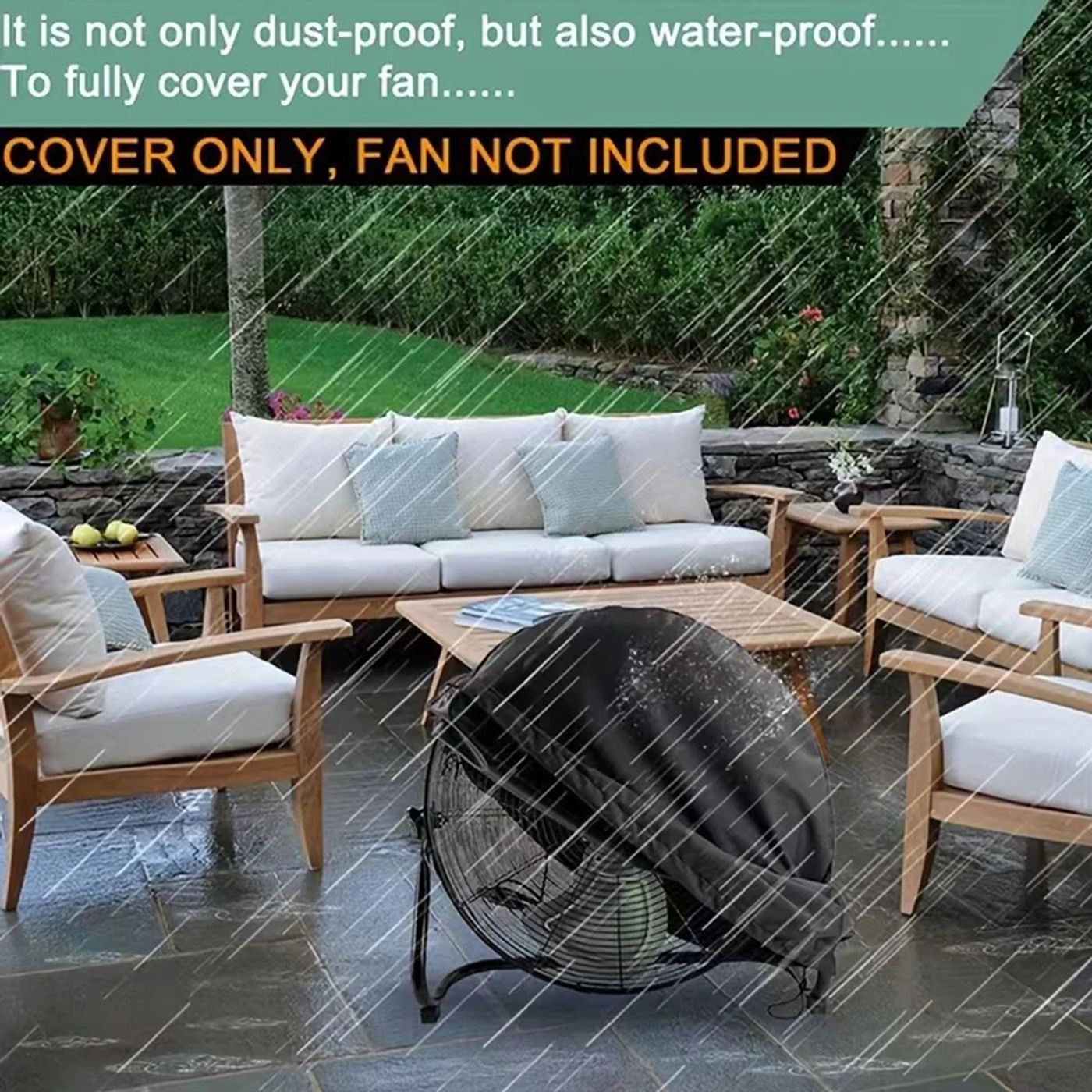 Description Picture 3 of item1 PC Waterproof Dustproof Foldable Industrial Electric Fan Cover Sun Protection Cover 210D Oxford Cloth 61 X 19 X 61CM