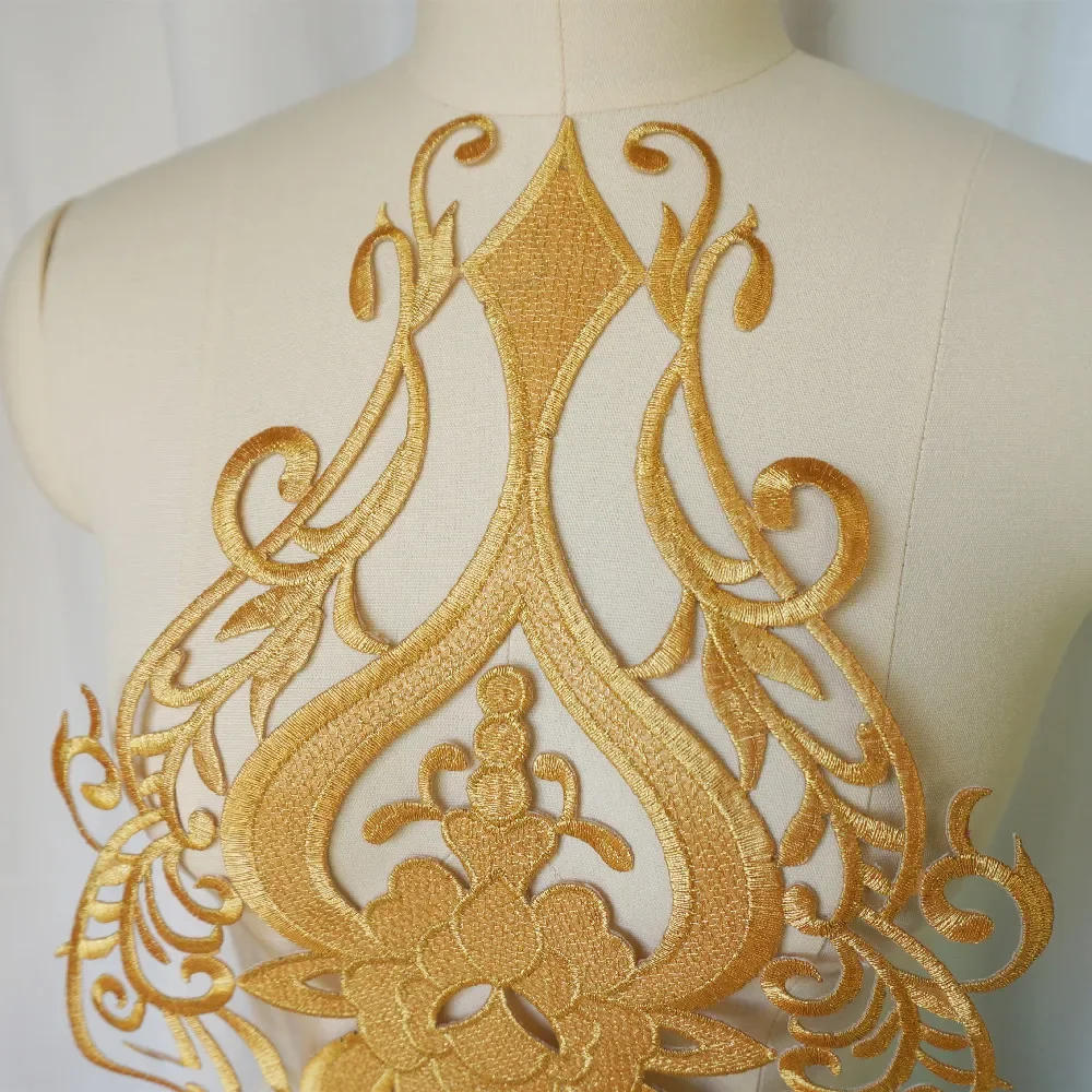 Description Picture 5 of itemGold Embroidery Baroque Flower Applique Party Gown Collar Iron Sew Patch For Wedding Bridal Clothes Dress Decoration DIY Crafts