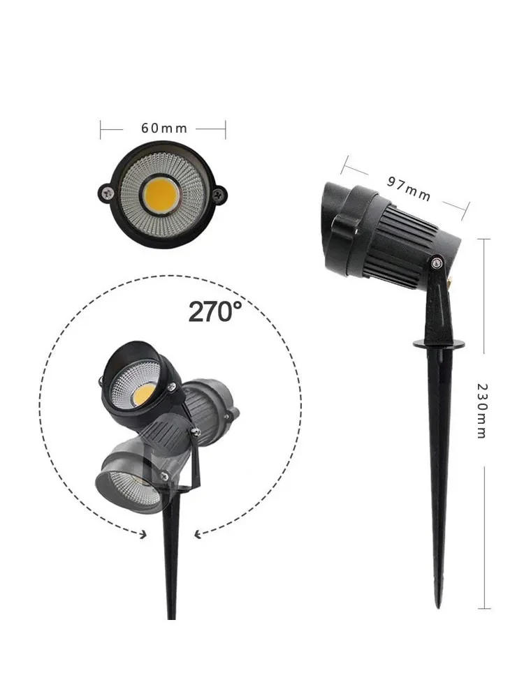 Description Picture 2 of item1 Meter Wire Outdoor IP65 LED Garden Lights Waterprof Lawn Lamp 220V110V24V Landscape Spike Spotlights Aluminum Lamp Body