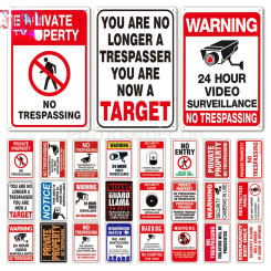 No Trespassing Tin Signs  Video Surveillance Warning Plaque  Metal Wall Art Poster  Yard Iron Painting Stickers  Home Decor