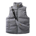 Men Winter Cotton Vest Stand Collar Neck Protection Sleeveless Waistcoat Thickened Padded Cardigan Waistcoat With Chest Bag