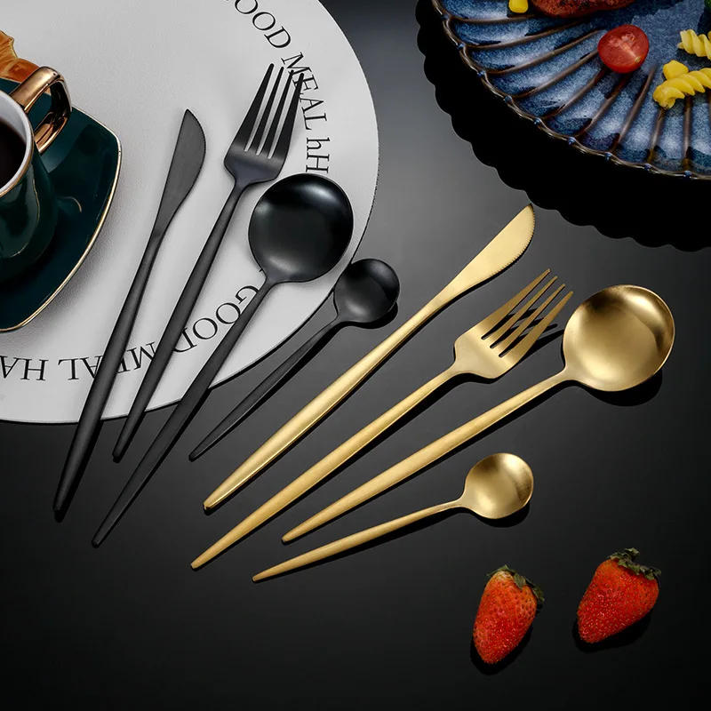 Description Picture 3 of item16Pcs Matte Tableware Set Knife Fork Spoons Black Dinnerware Set Stainless Steel Cutlery Western Flatware Kitchen Silverware Set