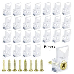 50pcs Wall Mirror Clamps Transparent Plastic Glass Fixing Clips Buckle For Glass Mirrors Cabinets Doors Wall Fixings