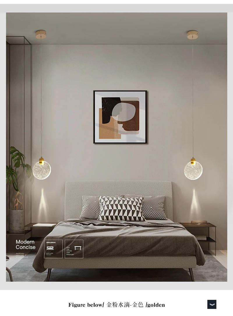 Description Picture 6 of itemBedroom Bedside Small Chandelier Light Luxury Bedside Table Crystal Hanging Line Lamp Background Wall Bar Single-head Water Drop