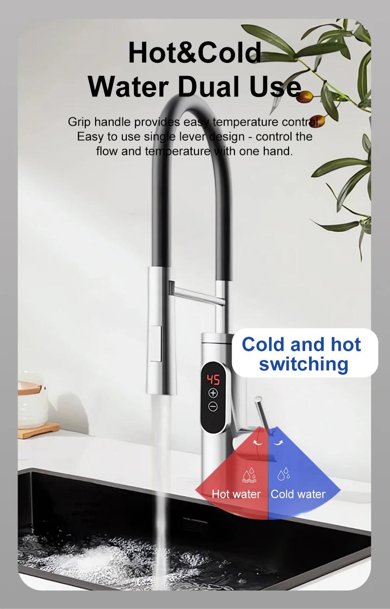 Description Picture 6 of itemElectric Water Heater 220V Kitchen Faucet Tankless Instant Heating Water Tap Flowing Heated Mixer Digital Display For Under Sink