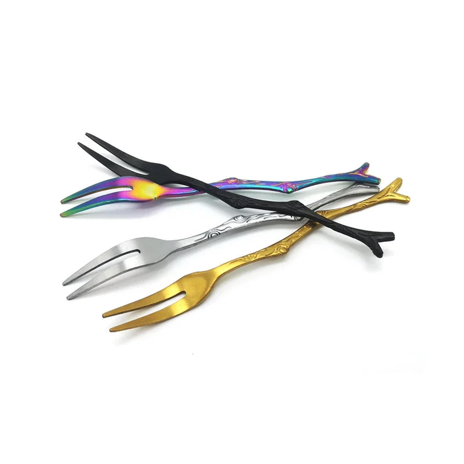 Description Picture 4 of item1PC Mori Small Fresh Branch Handle Stainless Steel Spork Spoon Coffee Cake Retro Dessert Spoon Fruit Fork With Hand Gift Bento