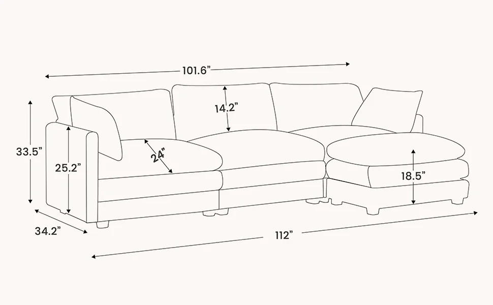 Description Picture 4 of itemOversized Modular Sectional Sofa,112 Inch 4 Seat Modern Corduroy Sofa Set, Convertible L Shaped Couch for Living Room and Office