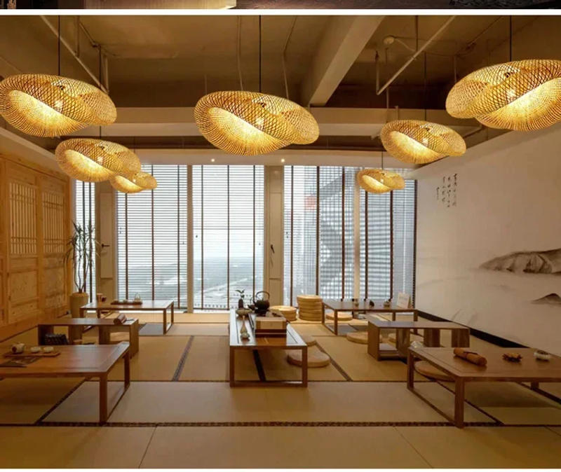 Description Picture 6 of itemBamboo Hand Weaving Pendant Lights 38cm Hanging LED Ceiling Lamp Chandelier Fixture Rattan Hand Craft Woven Home Bedroom Decor