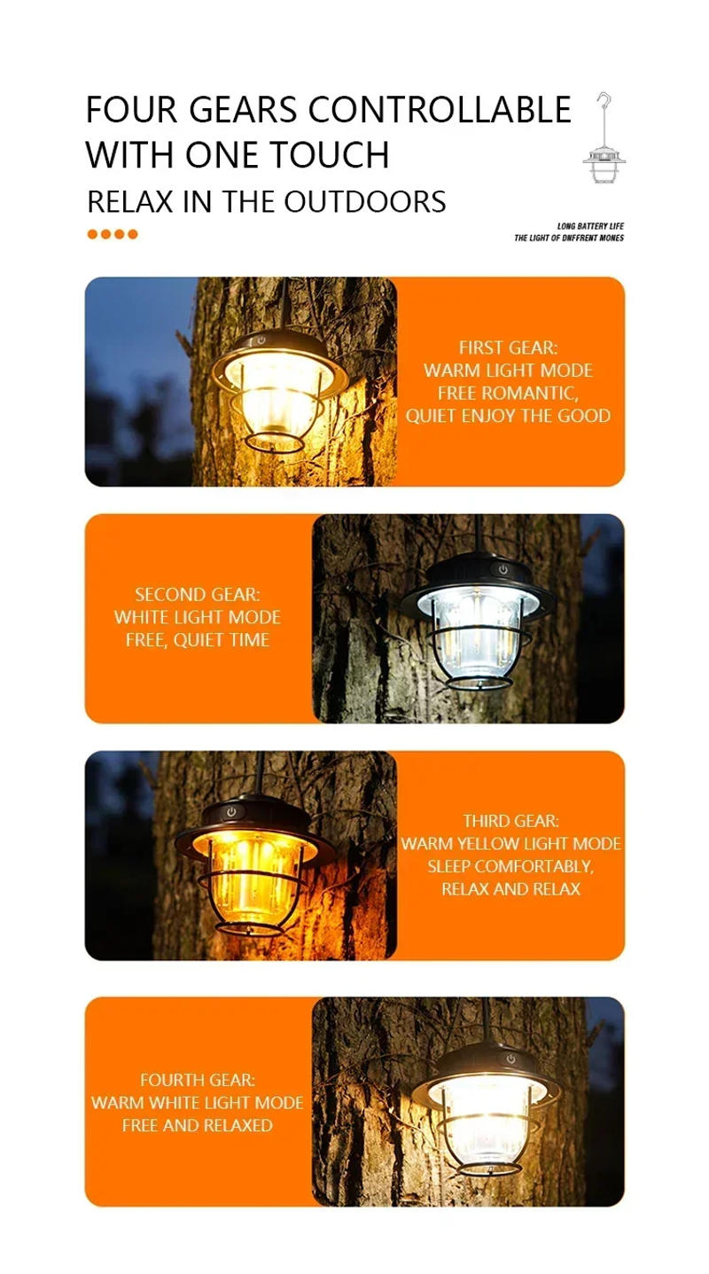 Description Picture 4 of itemLED Camping Lamp 200 Lumens Vintage Outdoor Camping Light Type-C Rechargeable Daily Waterproof for Hiking Fishing Emergency