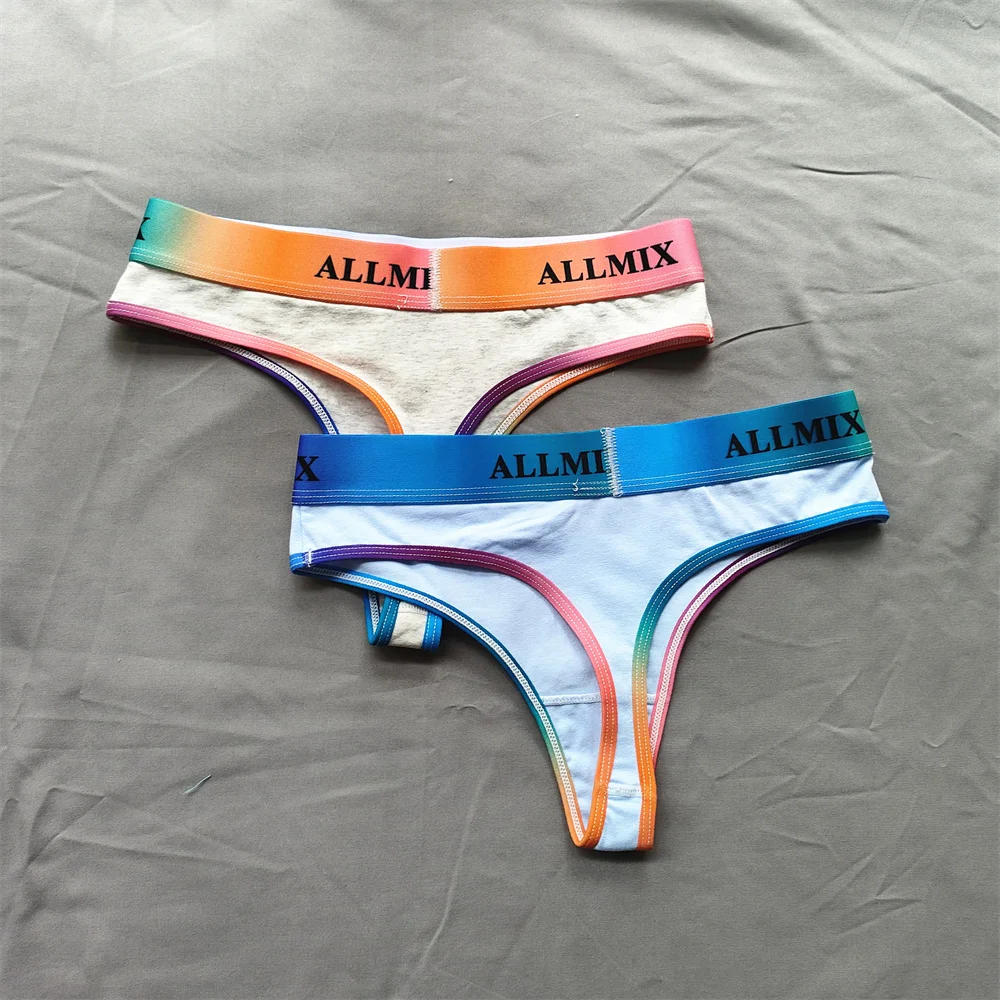 Description Picture 5 of item2pcs Sport Comfortable Cotton Women Thongs Colorful Letter Band T-back G String Female Panties Women's Underwear