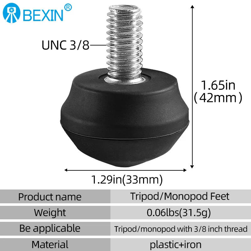 Description Picture 4 of itemBEIXIN Replacement Parts Universal Anti-Slip Rubber Tripod Foot Spikes with 3/8 inch Thread Tripod Monopod Legs Feet