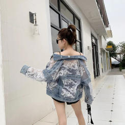 2023 Spring And Autumn New Loose-Fit Versatile Sun-Protection Top Double-Layer Mesh Lace Embroidery Cropped Jacket For Women