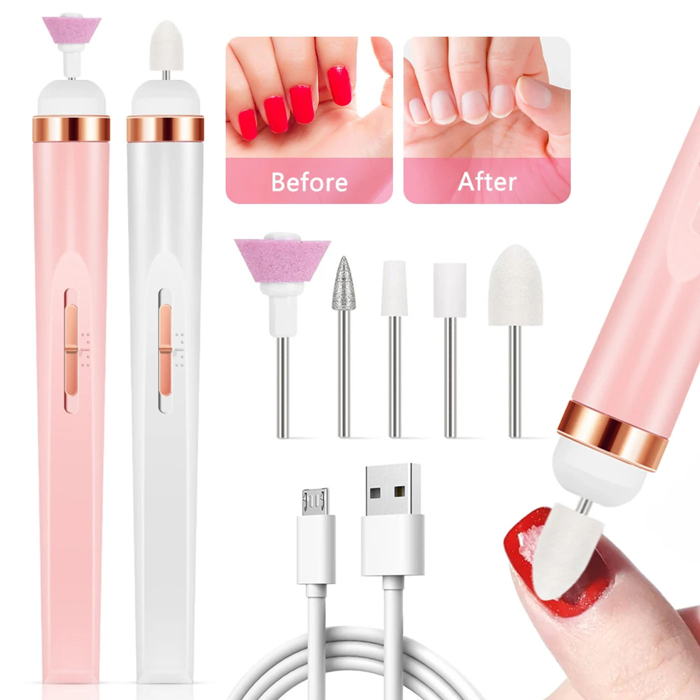 Description Picture 3 of itemYIKOOLIN 5 in 1 Electric Nail Polish Drill Machine With Light Portable Mini Electric Manicure Art Pen Tools For Gel Remover