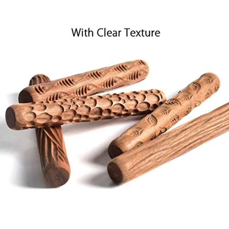 Description Picture 3 of itemNew Pottery Tools Wood Hand Rollers for Stamp Pattern Roller Pattern Ceramic Clay Sculpting Tools  Polymer Molds