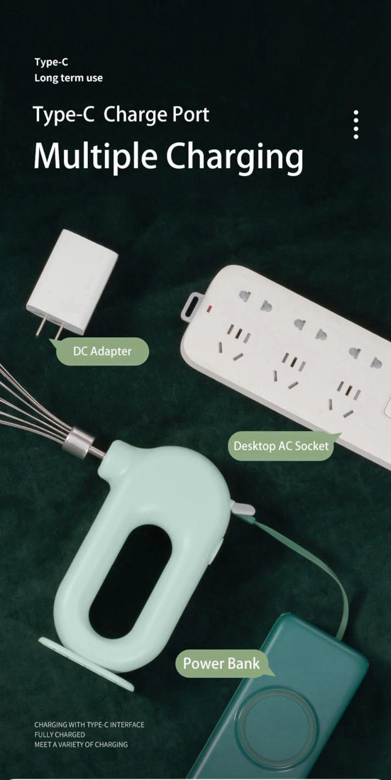 Description Picture 5 of itemUSB Electric Blender Wireless Portable Mixers with 2 Mixing Head Food Mixer Handheld Rechargeable Whisks Dough Stirrer Eggbeater