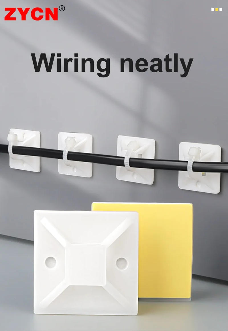 Description Picture 2 of item100Pcs Cable Zip Tie Mount Car Wire Removable Wall 20*20 Mount Clip Strong White Green Glue Self Adhesive Base Flat Holder Fixer
