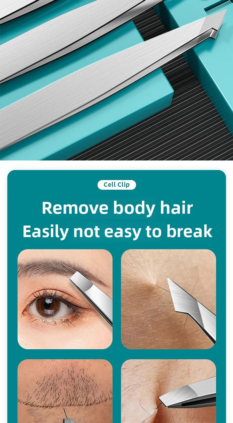 Description Picture 4 of item4PCS Eyebrow Tweezers Set Stainless Steel Slanted Professional Hair Removal Tools for Eyebrows Facial Splinter Ingrown Hair