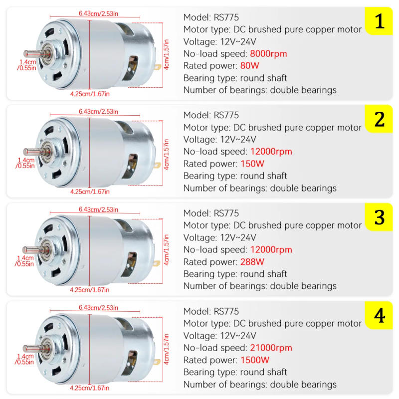 Description Picture 6 of itemRS775 DC 12V-24V Motor Electric Spindle Motor 8000-21000RPM Double Ball Bearing Large Torque High Power Low Noise Gear Motor