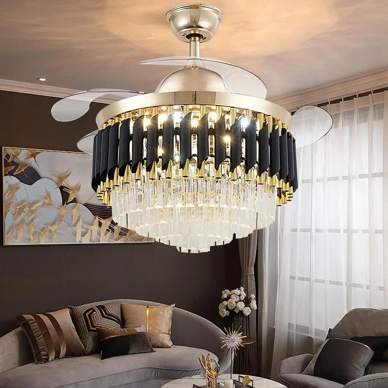 Description Picture 4 of itemNordic Designer Ceiling Fan Originality Crystal Lampshade Light Luxury Living Room Bedroom Restaurant Art Decor Suspension Light