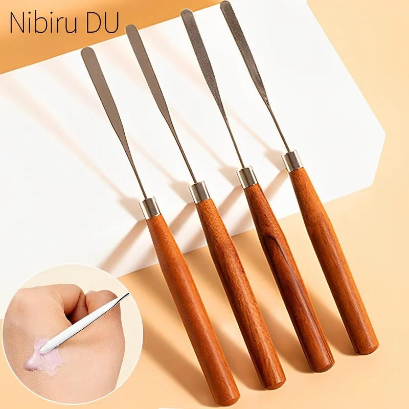 Description Picture 2 of itemStainless Steel Mixing Spatula Tool Nail Art Wooden Handle Spatuler Rod Metal Stirring Mixing Pigment Stick Manicure Tool