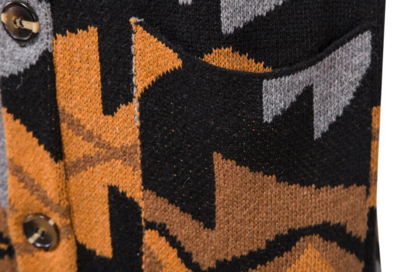 Description Picture 6 of itemMale V-Neck Spliced Solid Color Slim Overcoat Mens Casual Vintage Cardigan Clothes Sweater Mid-length Sweaters Brand Men Coat