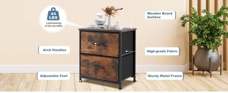 Description Picture 5 of itemSweetcrispy Plus Nightstand with 2 Fabric Drawers, Tall Nightstand, Dresser, Side Table, End Table, Bedside Table, Night Stands