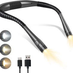 LED Neck Reading Light, Book Light For Reading in Bed, 3 Colors, 6 Brightness, Bendable Arm, Rechargeable, Durable