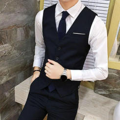 Men Formal Waistcoat Slim Fit V-neck Men's Formal Waistcoat Solid Color Groomsman Vest for Workwear Suit for 3 Years Experienced
