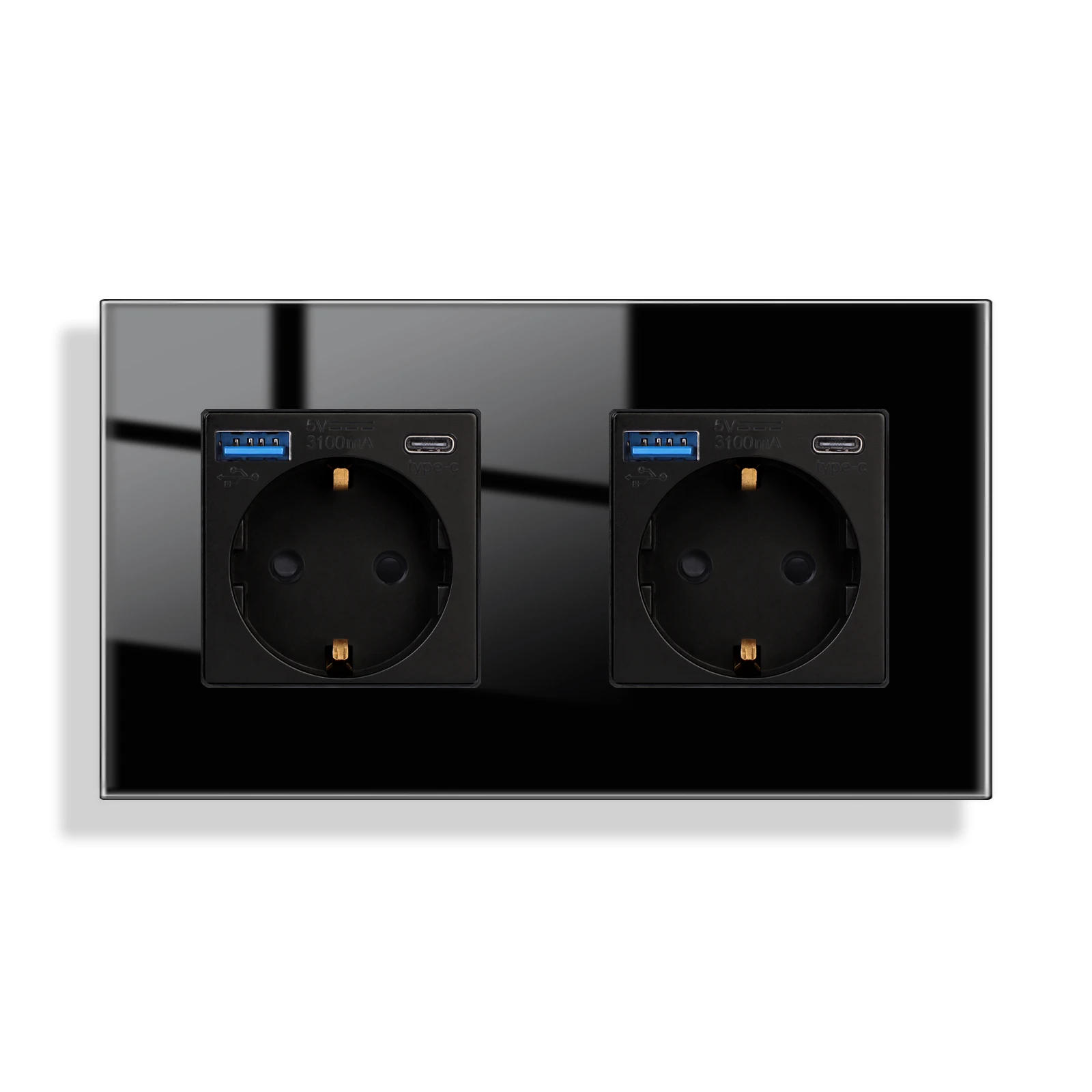 Description Picture 3 of itemBingoelec Single/Double EU Socket with Wall Touch Switches Black Double Electric Sockets Triple Power Outlets USB Type-C Ports