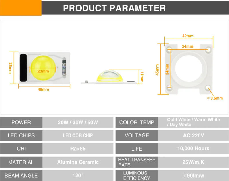 Description Picture 3 of itemMARPOU LED COB Chip 20W 30W 50W AC 220V Lampada for Floodlight Spotlight DIY Lighting Matrix High Lumen Module Home Decoration