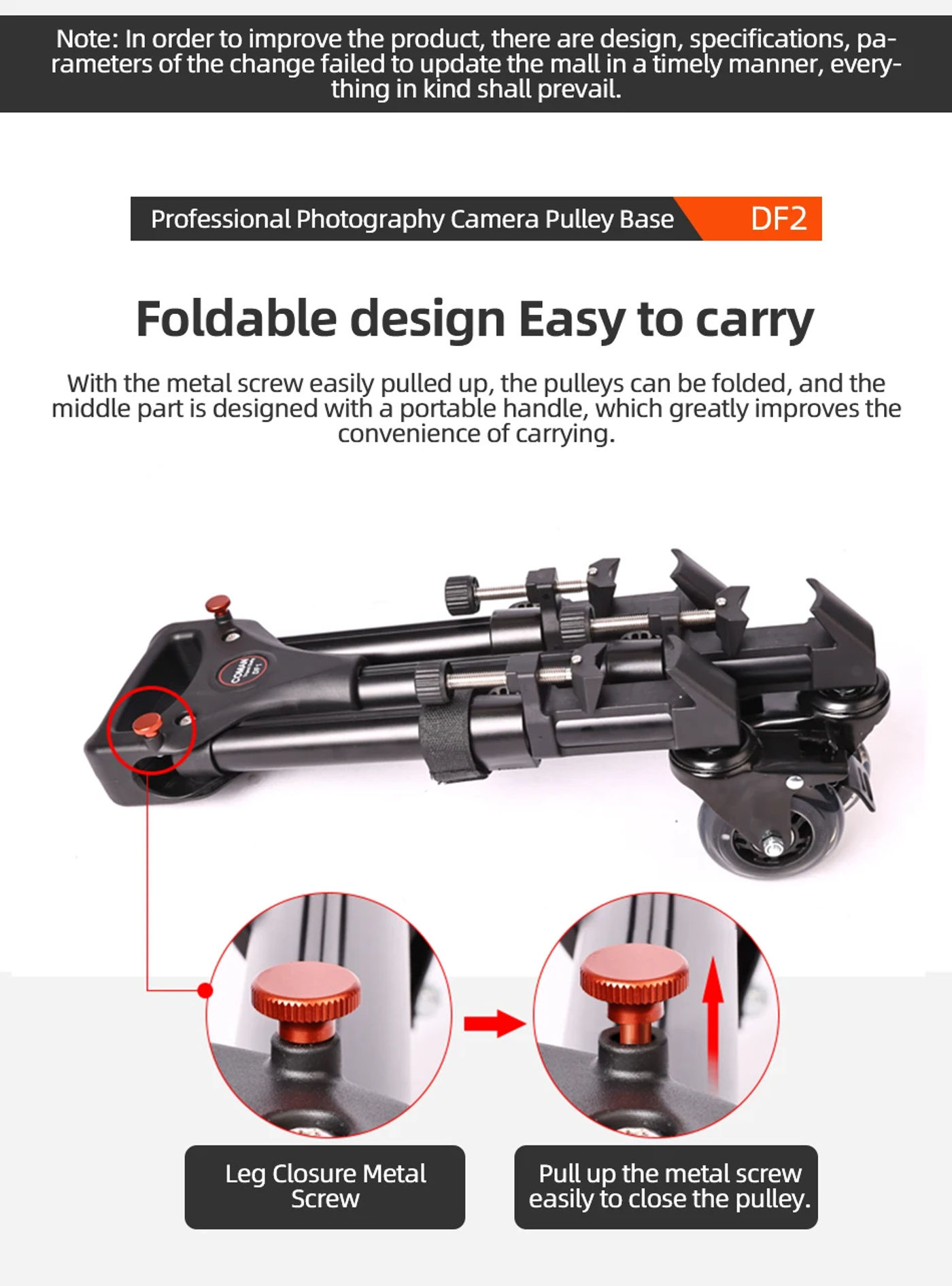Description Picture 6 of itemCOMAN DF2 Professional Foldable Camera Tripod Dolly 3 Wheels Stand Pulley Base Universal Camera For Studio Photo Video Live