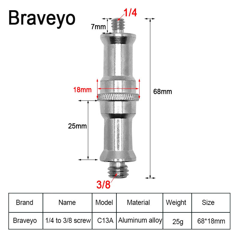 Description Picture 3 of itemFlash Bracket Conversion Screw 1/4 3/8 Inch Long Stud Socket Revolving Transfer Metal Screw Tripod Photography Accessories