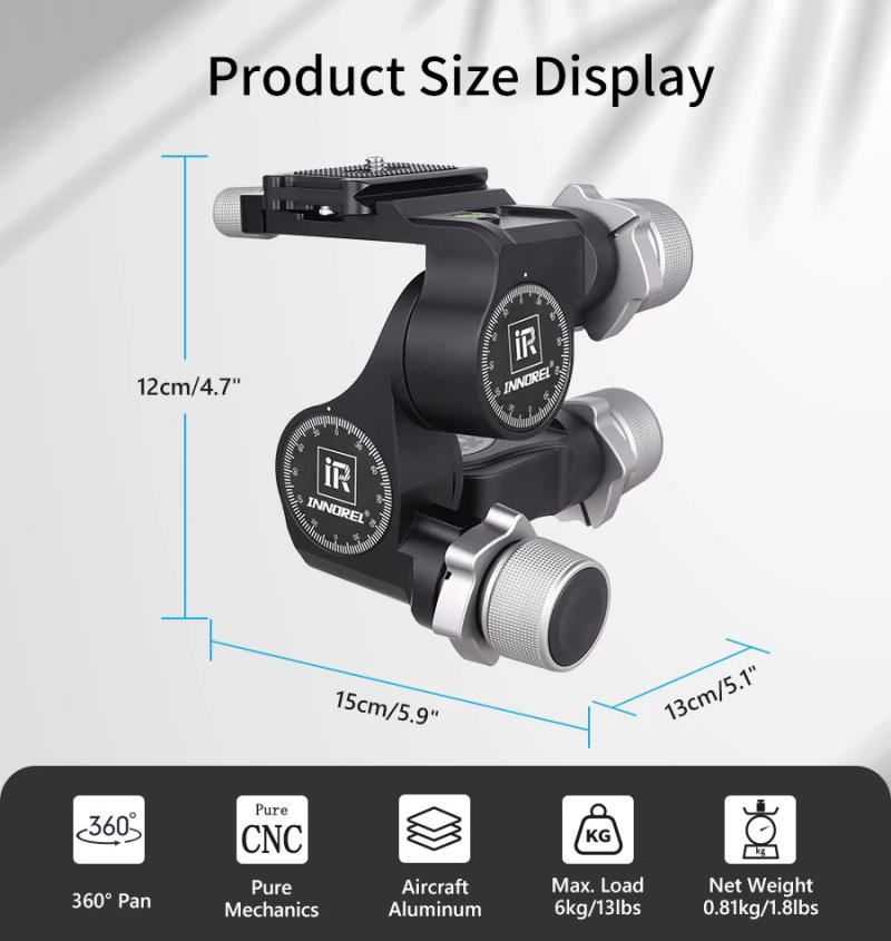 Description Picture 4 of itemINNOREL GR5 CNC Aluminum Alloy High Precision 3 Way Geared Tripod Head Load Capacity 6kg，Net Weight 811g， for Photography Camera