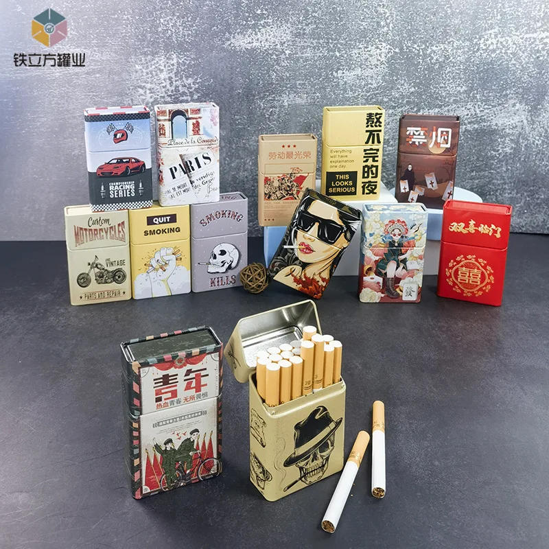 Description Picture 2 of itemCreative Metal Cigarette Box Iron Cigar Cigarette Tobacco Case Holder Pocket for 20 Cigarettes Smoking Accessories for Men's