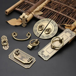 Cabinet Handle Portable Single Hole Screw Mounting Antique Chinese Style Pull Knob Furniture Hardware Yellow Bronze
