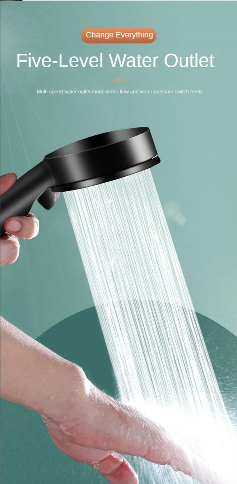 Description Picture 6 of itemWater Saving Shower 6 Mode Head High Pressure Turbo Shower Adjustable One-key Stop Water Massage Eco Shower Bathroom Accessories