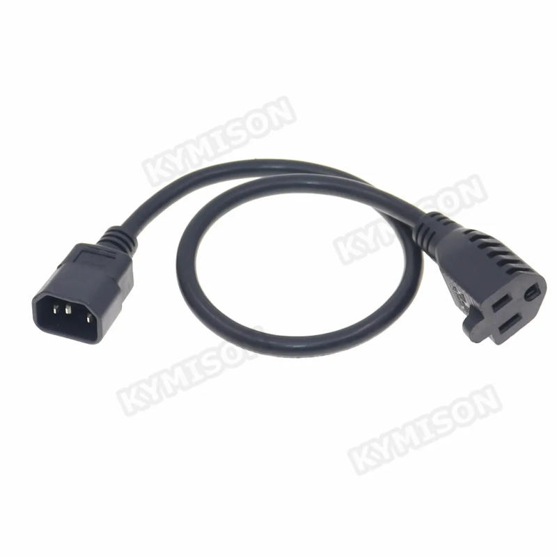 Description Picture 5 of itemIEC 320 C14 Male Plug to NEMA 5-15R 3 Prong Female PC Power Adapter Cable 14AWG SJT Durable Extension Cable 15A Black 0.3M-3M