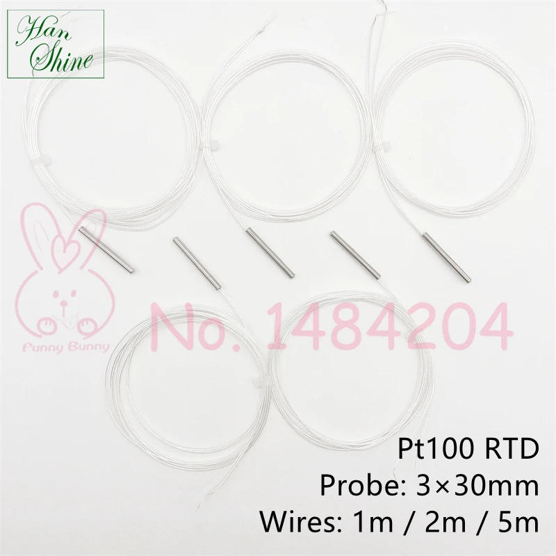 Description Picture 2 of item5 PCS Rtd Pt100 Probe 3mm * 30mm 1m 2m 5m 2 Wire High Temperature Sensor -50~200 °C Platinum Resistance PT 100 Temp Detector