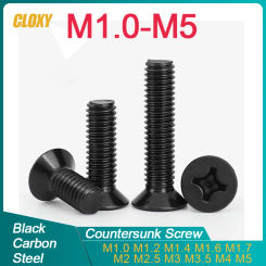 500/ 200/ 100/ 50/ 20pcs M1 M1.2 M1.4 M1.6 M2 M2.5 M3 M3.5 M4 M5 Small Black Steel Cross Phillips Flat Countersunk Head Screw