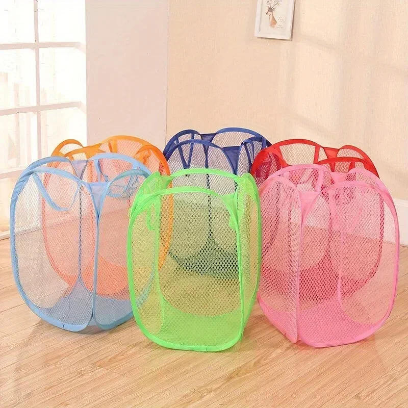 Description Picture 2 of item1pcs Mesh Pop Up Square Laundry Basket Foldable Dormitory Dirty Laundry Basket Storage Toy Storage Bag Dirty Laundry Basket