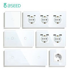 BSEED Touch Light Switches LED Backlight EU Wall Sockets Switches Glass Panel Max.Load 300W 1/2/3Gang LED Light Switches