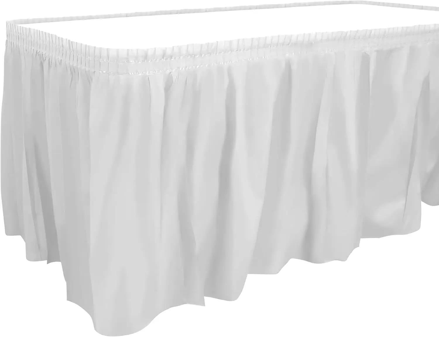 Description Picture 2 of itemWhite Plastic Table Skirt 14 Feet X 29 Inch Rectangle Tables Table Skirts Disposable Table Cover for Birthday Baby Shower Party